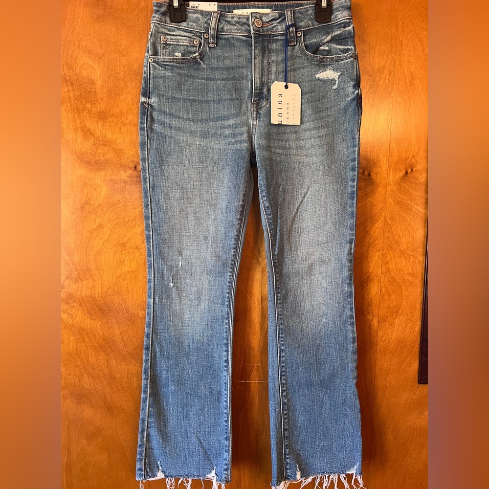 eunina Light Blue Frayed Hem Cropped Jeans